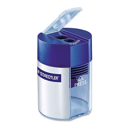 Staedtler C/O Sp Richards Staedtler Cylinder Handheld Pencil Sharpener, Two-Hole, 2.25in x 1.63in x 1.63in, Blue/Silver 512-001
